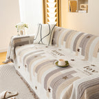 Geometric Chenille Sofa Throw Cover, Breathable Couch Protector with Tassel Fringe