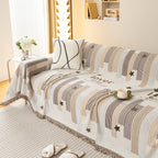Geometric Chenille Sofa Throw Cover, Breathable Couch Protector with Tassel Fringe