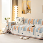 Geometric Chenille Sofa Throw Cover, Breathable Couch Protector with Tassel Fringe