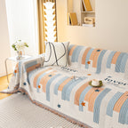 Geometric Chenille Sofa Throw Cover, Breathable Couch Protector with Tassel Fringe