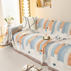 Geometric Chenille Sofa Throw Cover, Breathable Couch Protector with Tassel Fringe