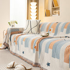Geometric Chenille Sofa Throw Cover, Breathable Couch Protector with Tassel Fringe