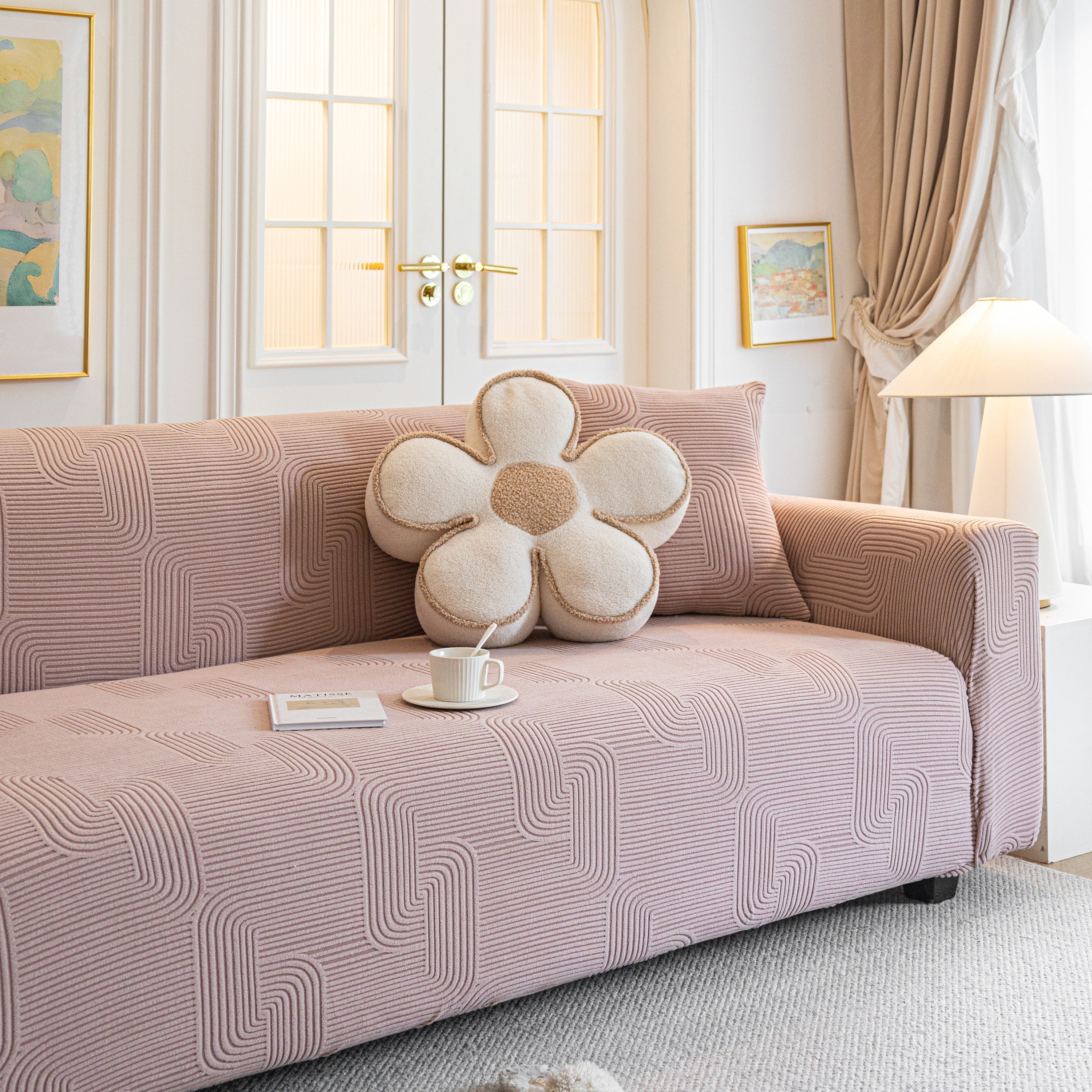 Modern Slipcovers Geometric Textured Stretchable Sofa Cover for Couch with Chaise