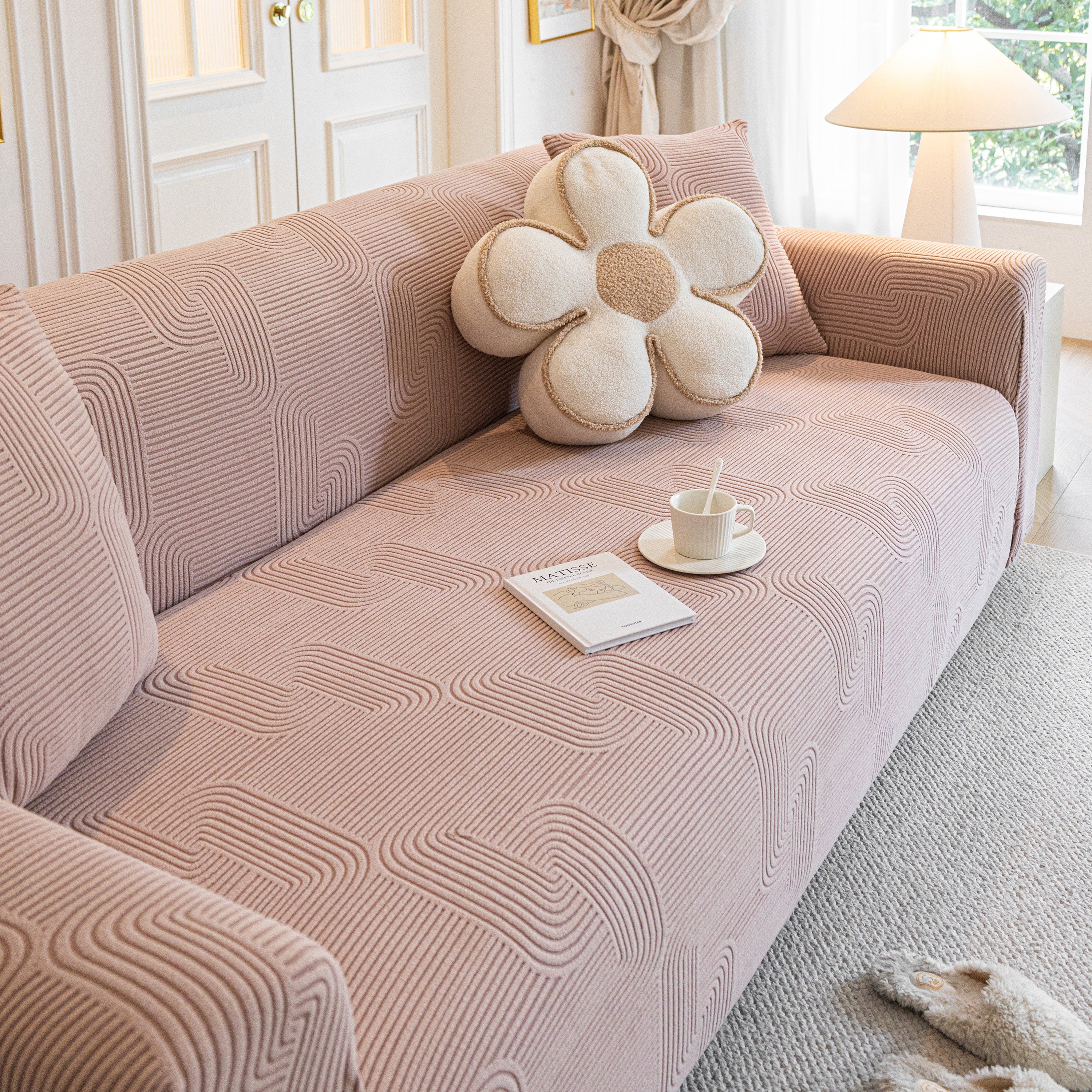Modern Slipcovers Geometric Textured Stretchable Sofa Cover for Couch with Chaise