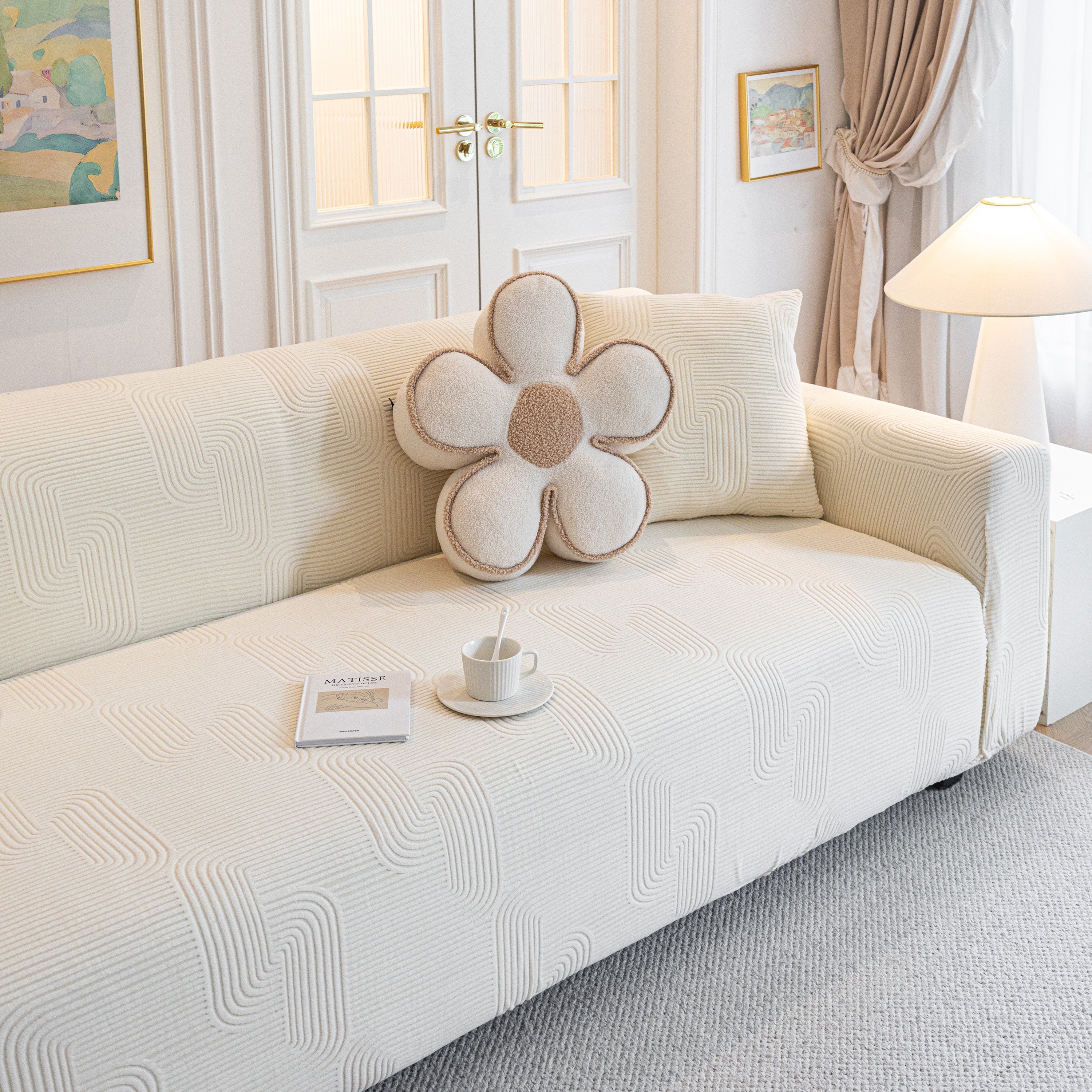 Modern Slipcovers Geometric Textured Stretchable Sofa Cover for Couch with Chaise