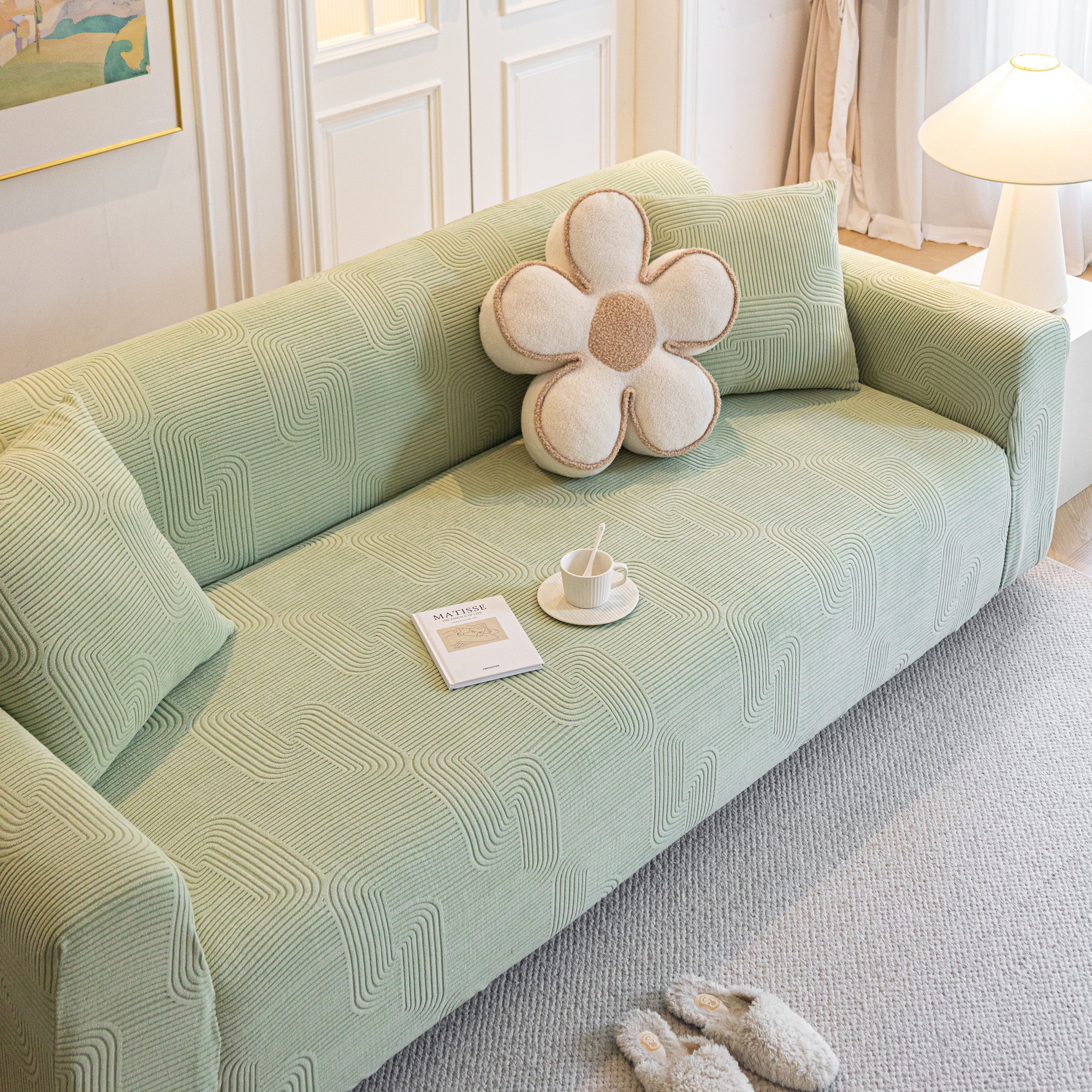 Modern Slipcovers Geometric Textured Stretchable Sofa Cover for Couch with Chaise