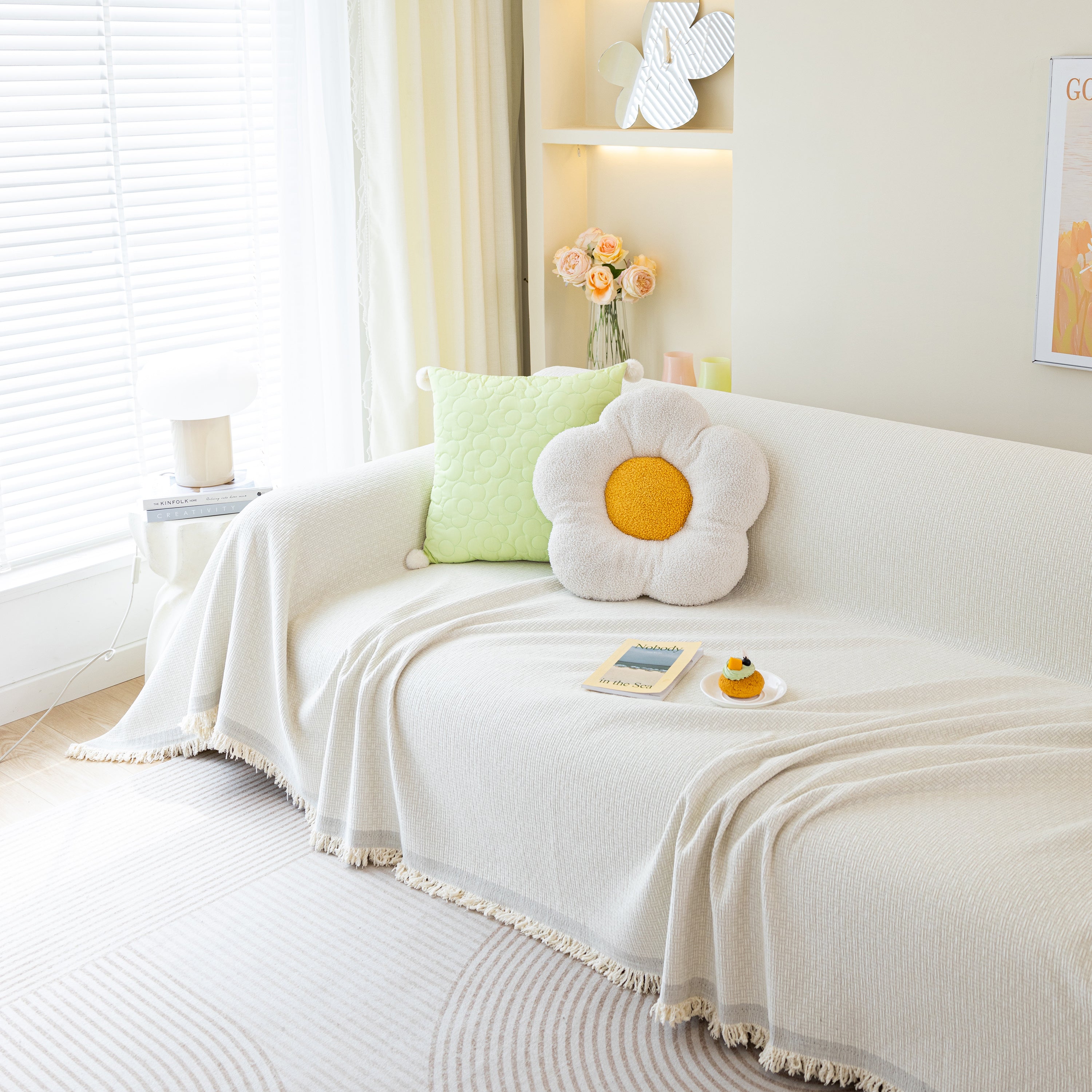Chenille Large Throw Couch Cover Blanket with Water-Resistant for Futon, Loveseat, and L-Shaped Sofa