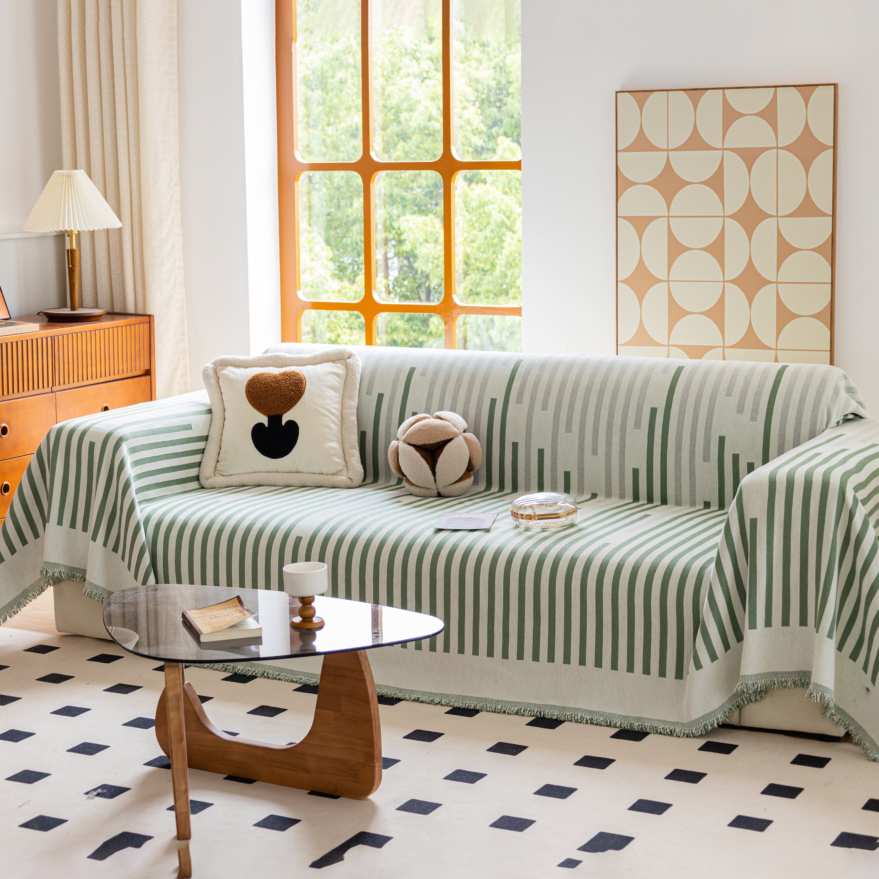 Boho Stripe Sectional Couch Cover Soft Chenille Sofa Slipcovers Blanket on The Sofa for Living Room