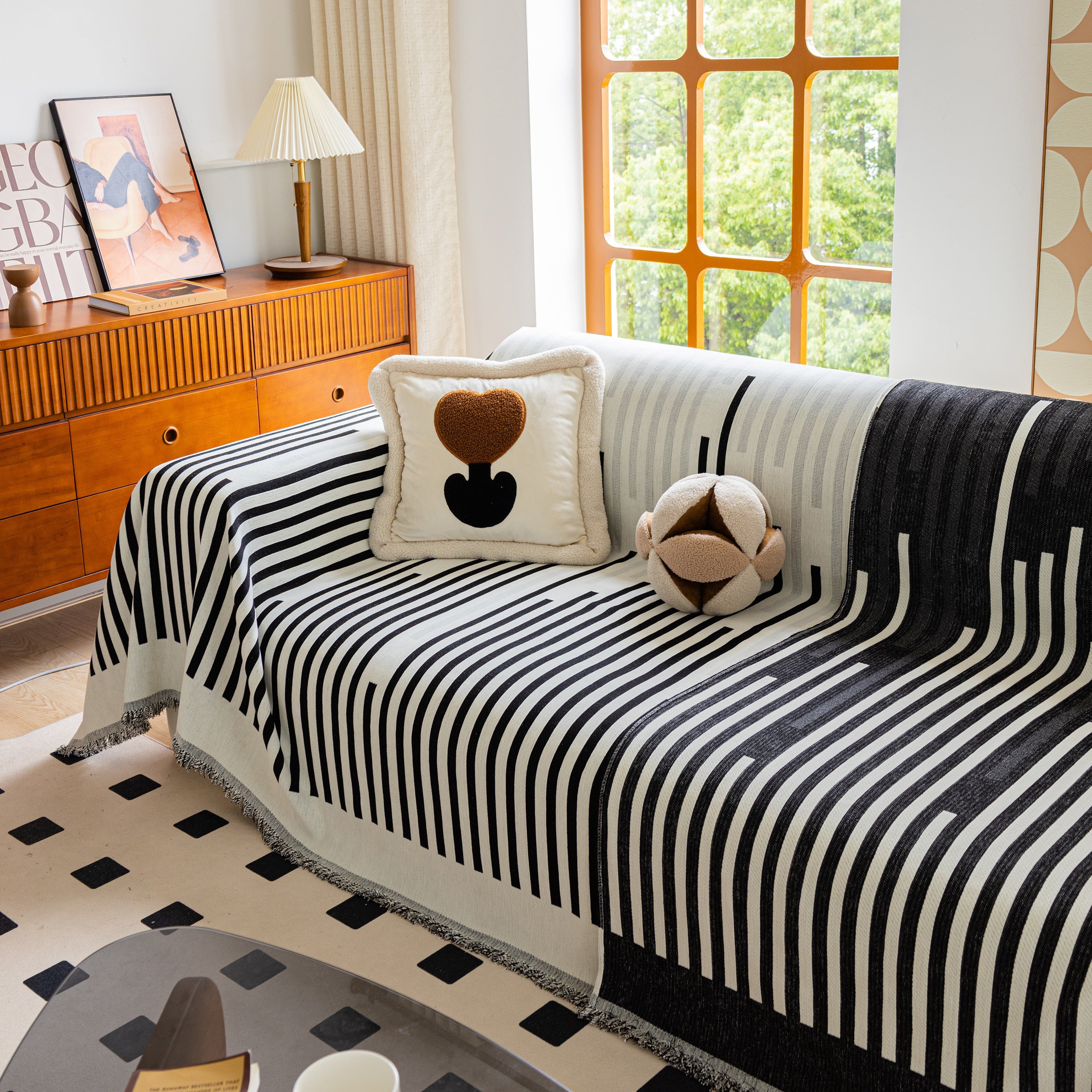 Boho Stripe Sectional Couch Cover Soft Chenille Sofa Slipcovers Blanket on The Sofa for Living Room