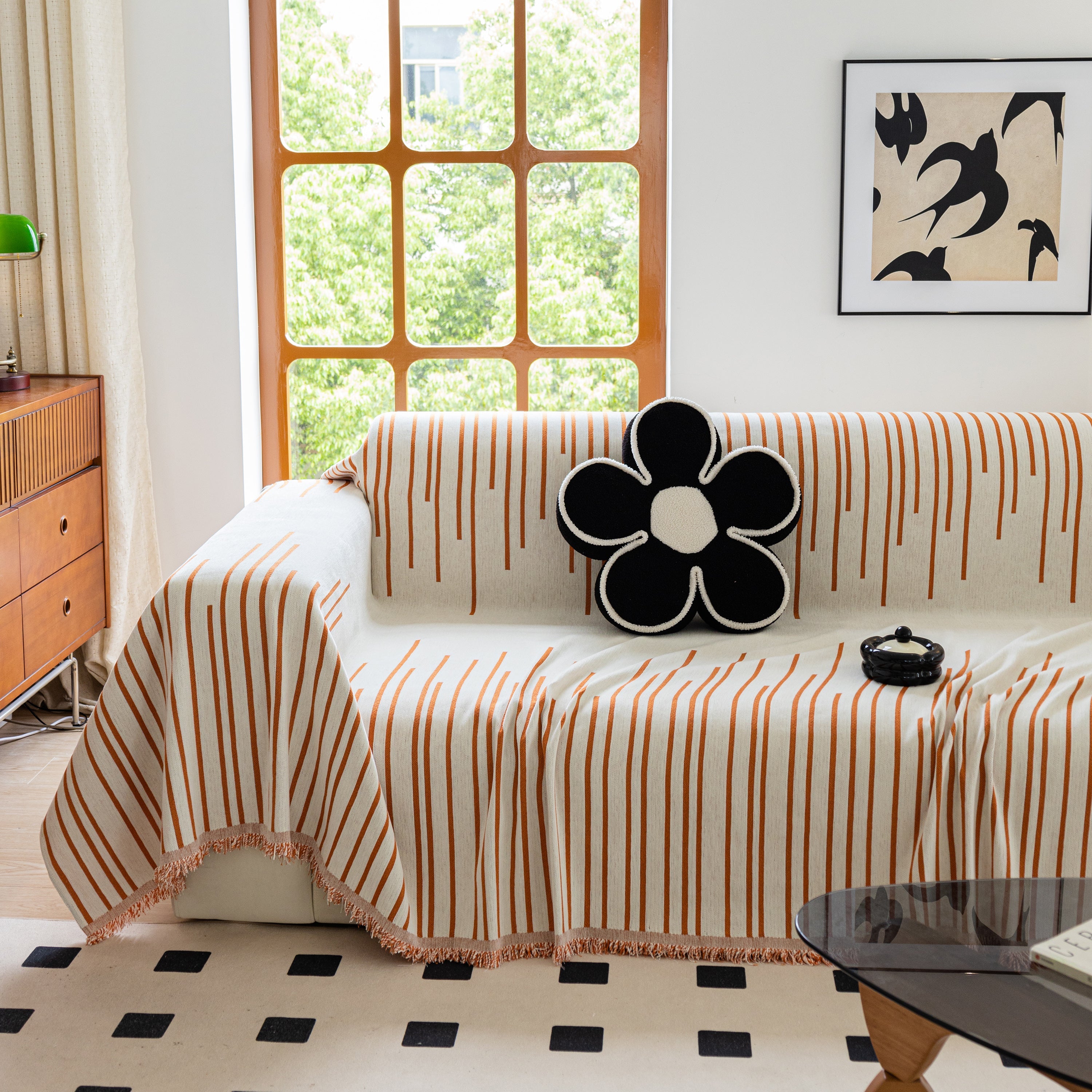 Boho Striped Jacquard Throw Sofa Slipcover Chenille Sofa Throws for Couches for Pets Kids Home Decor