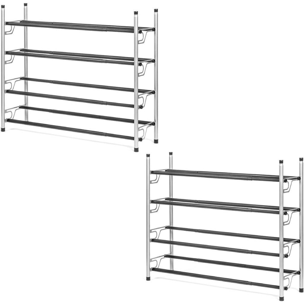 4-Tier Adjustable Shoe Rack, Slide-n-Adjust, Silver & Black Finish