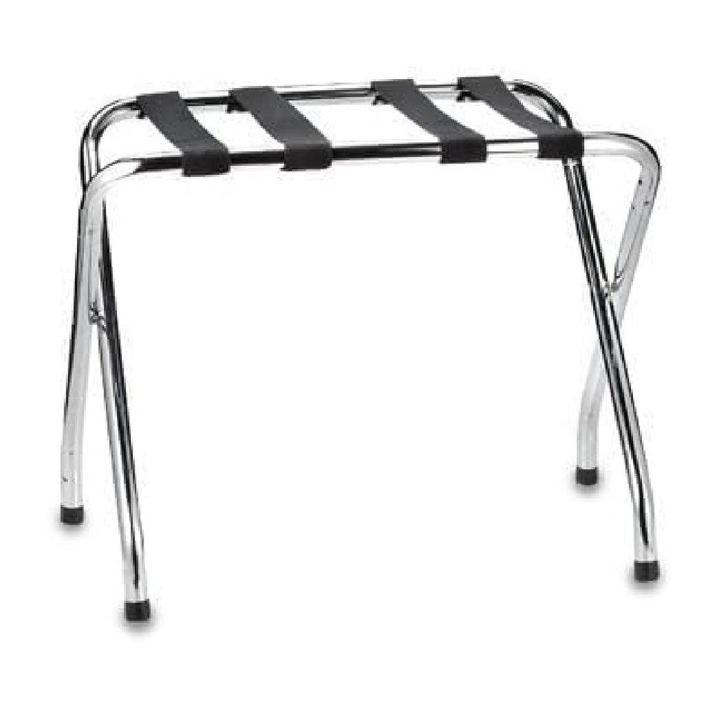 Foldable X-Shape Single-Tier Luggage Rack with Nylon Straps, Chrome Finish