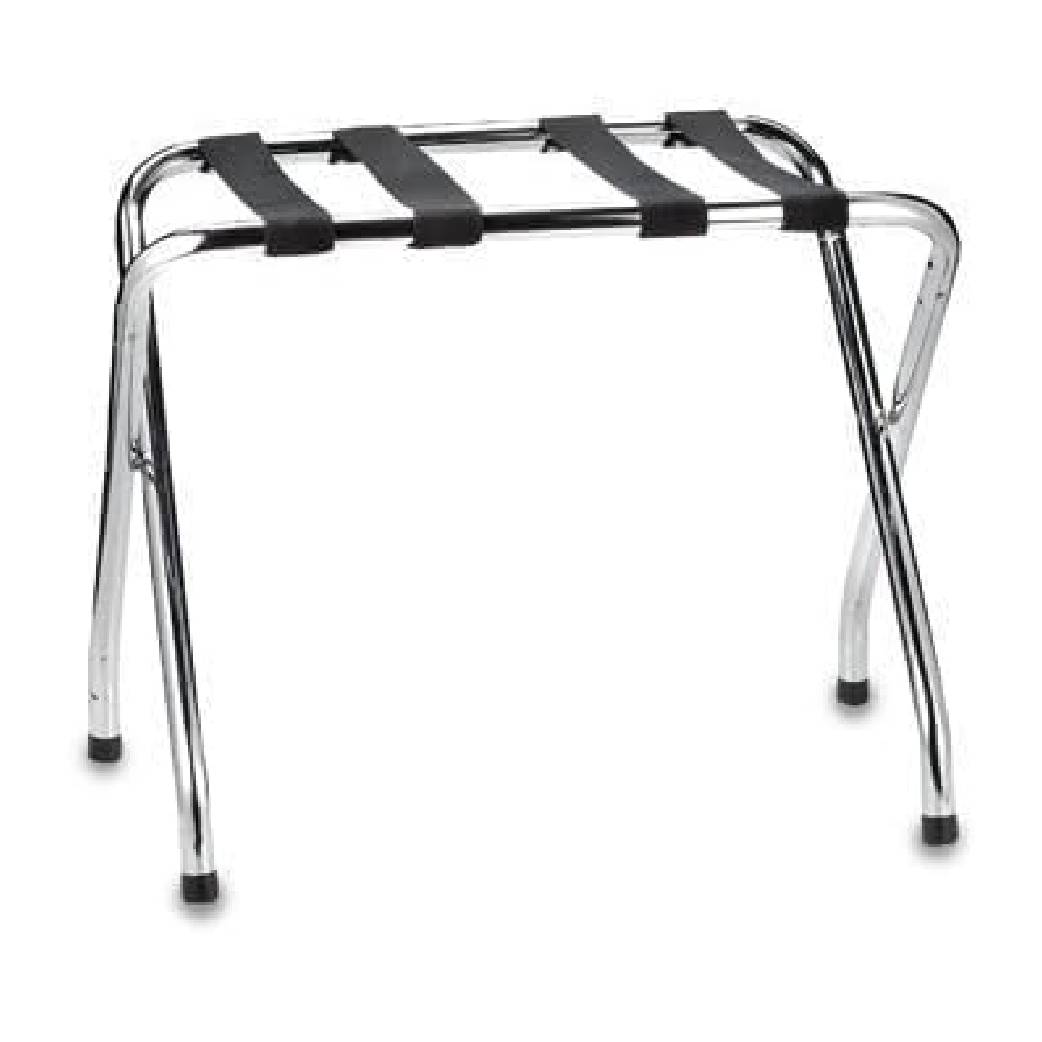 Foldable X-Shape Single-Tier Luggage Rack with Nylon Straps, Chrome Finish