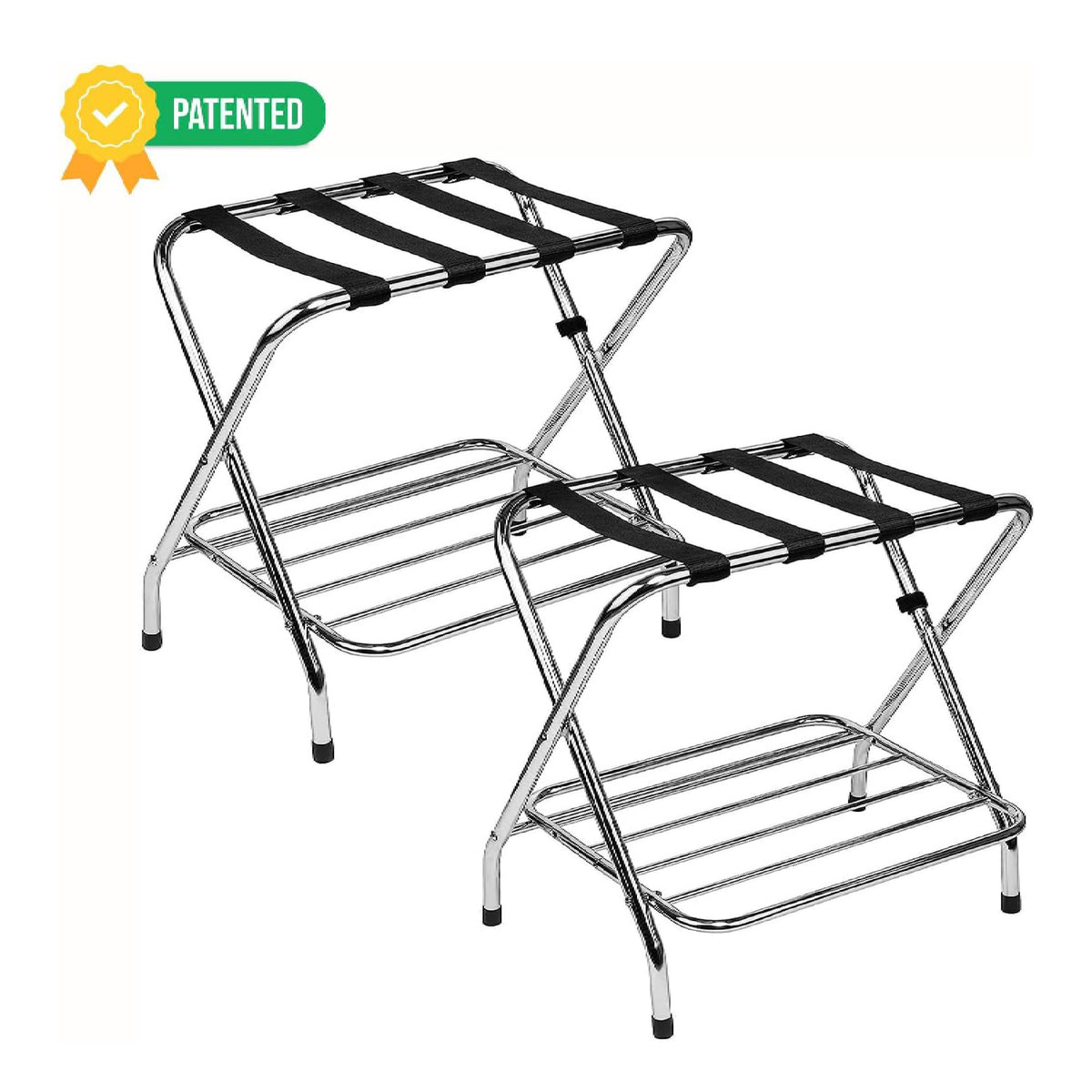 2-Tier Folding X-Shaped Luggage Rack, 50 lb Capacity, Chrome Finish