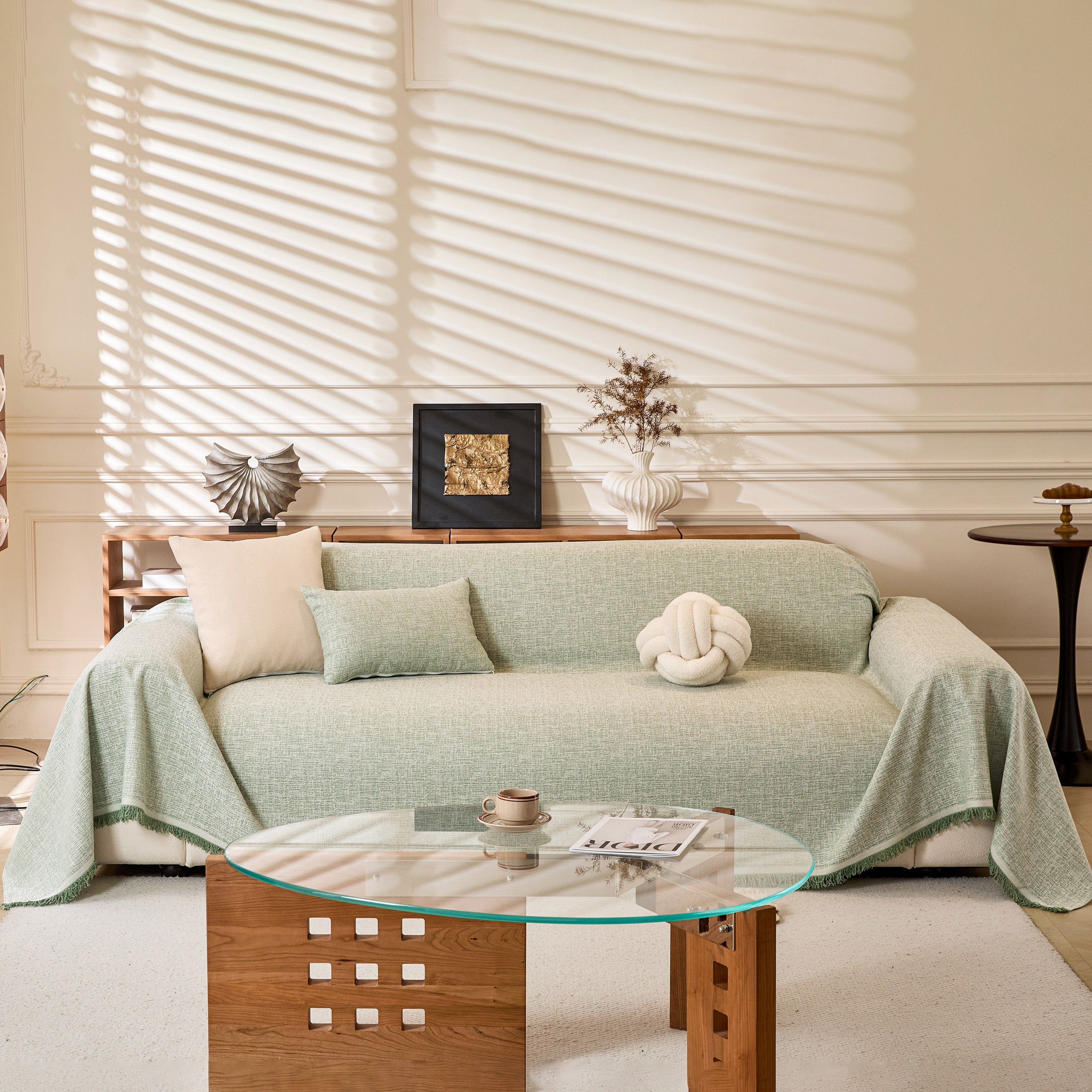 Linen-Look Textured Couch Throw Cover, Breathable Sofa Blanket & Furniture Protector