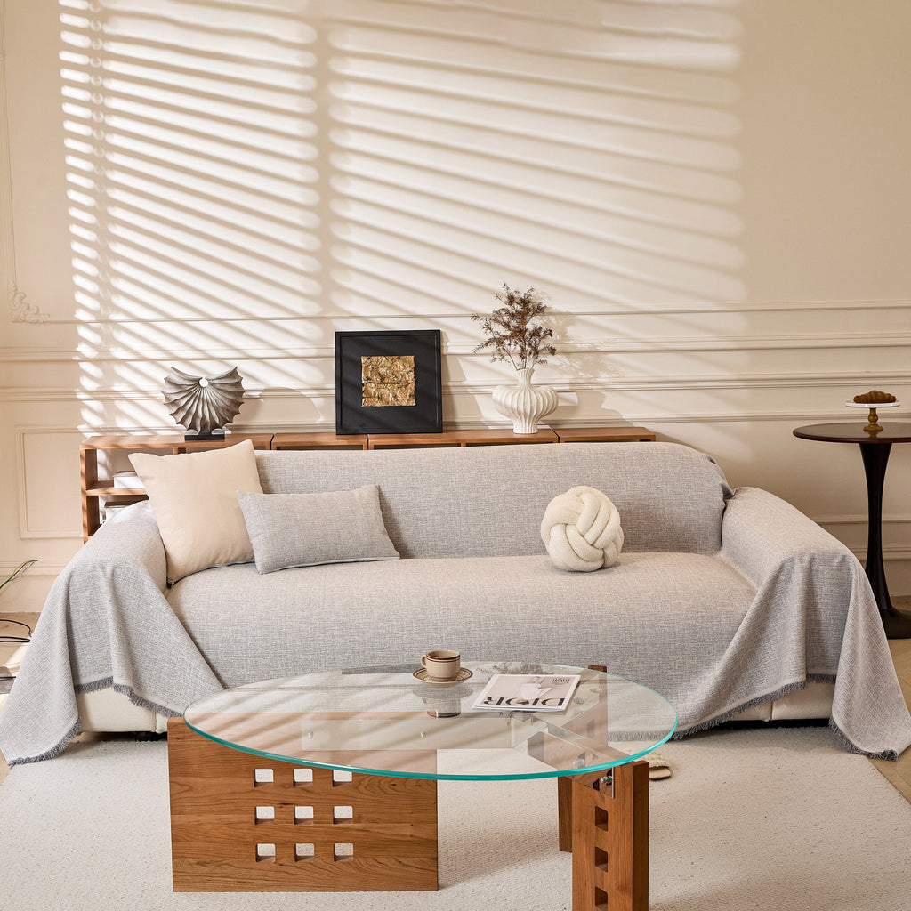 Linen-Look Textured Couch Throw Cover, Breathable Sofa Blanket & Furniture Protector