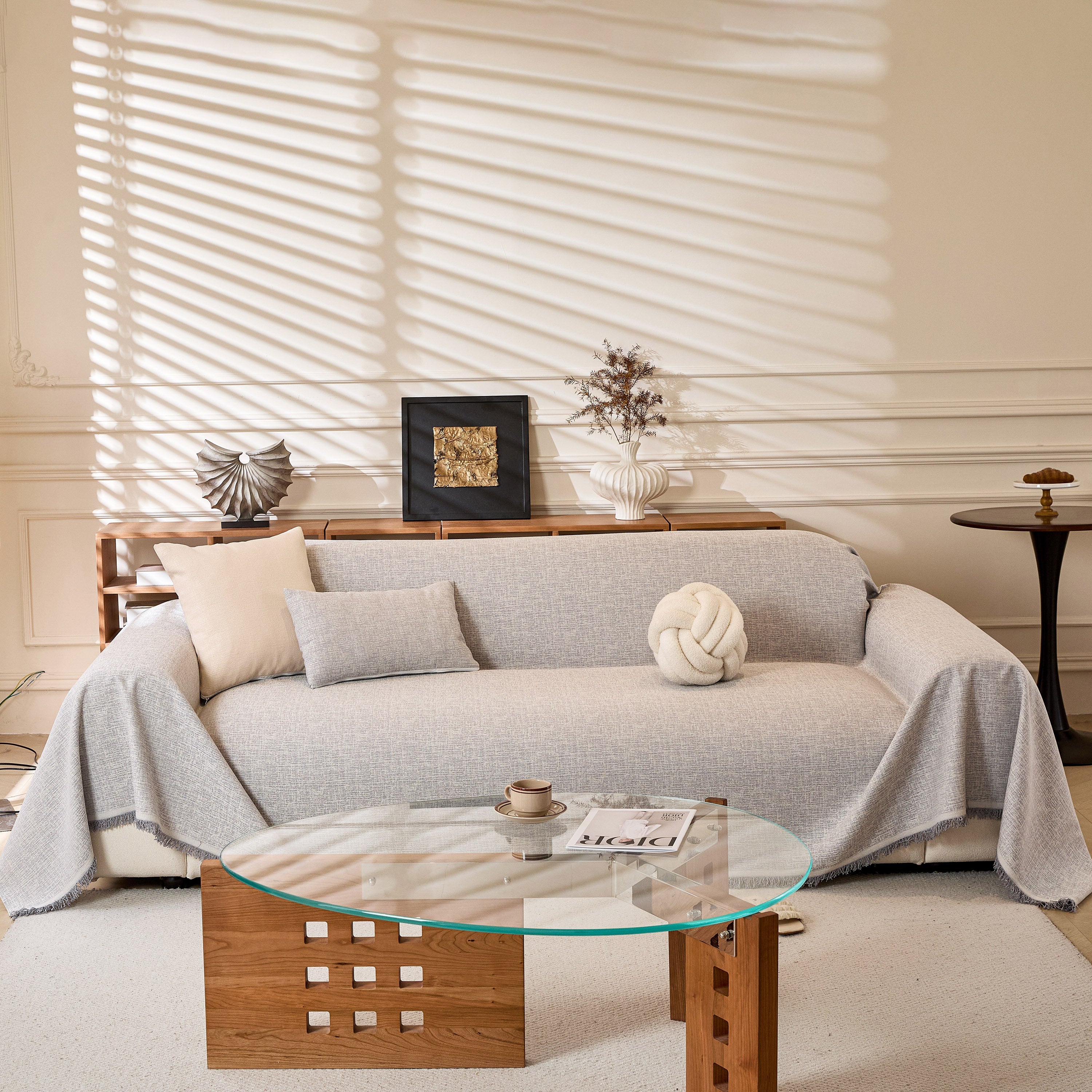 Linen-Look Textured Couch Throw Cover, Breathable Sofa Blanket & Furniture Protector