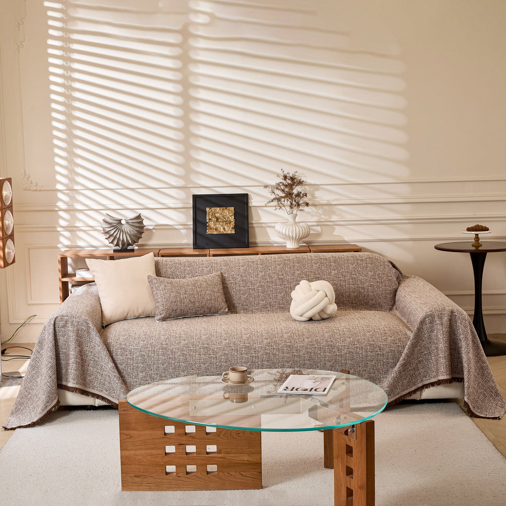 Linen-Look Textured Couch Throw Cover, Breathable Sofa Blanket & Furniture Protector