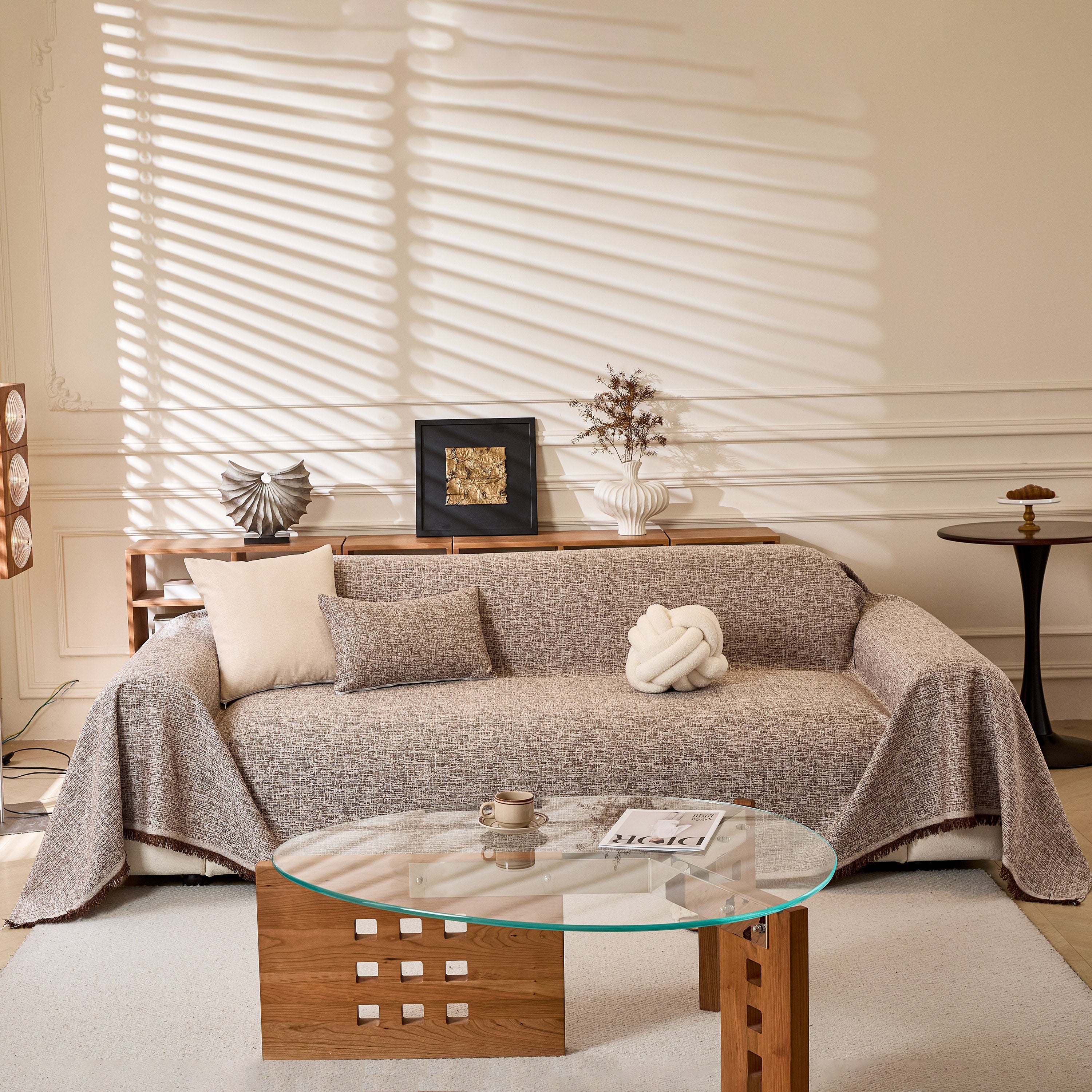 Linen-Look Textured Couch Throw Cover, Breathable Sofa Blanket & Furniture Protector