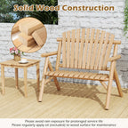 2-Person Log Wood Patio Bench with Slatted Backrest