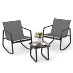3-Piece Rocking Bistro Set with Glass Table for Patio