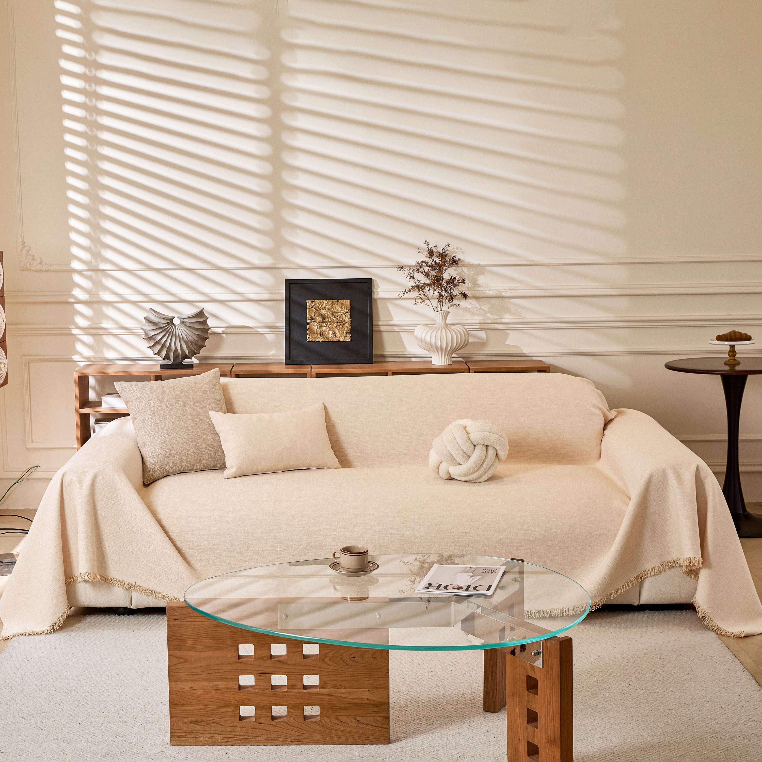 Linen-Look Textured Couch Throw Cover, Breathable Sofa Blanket & Furniture Protector