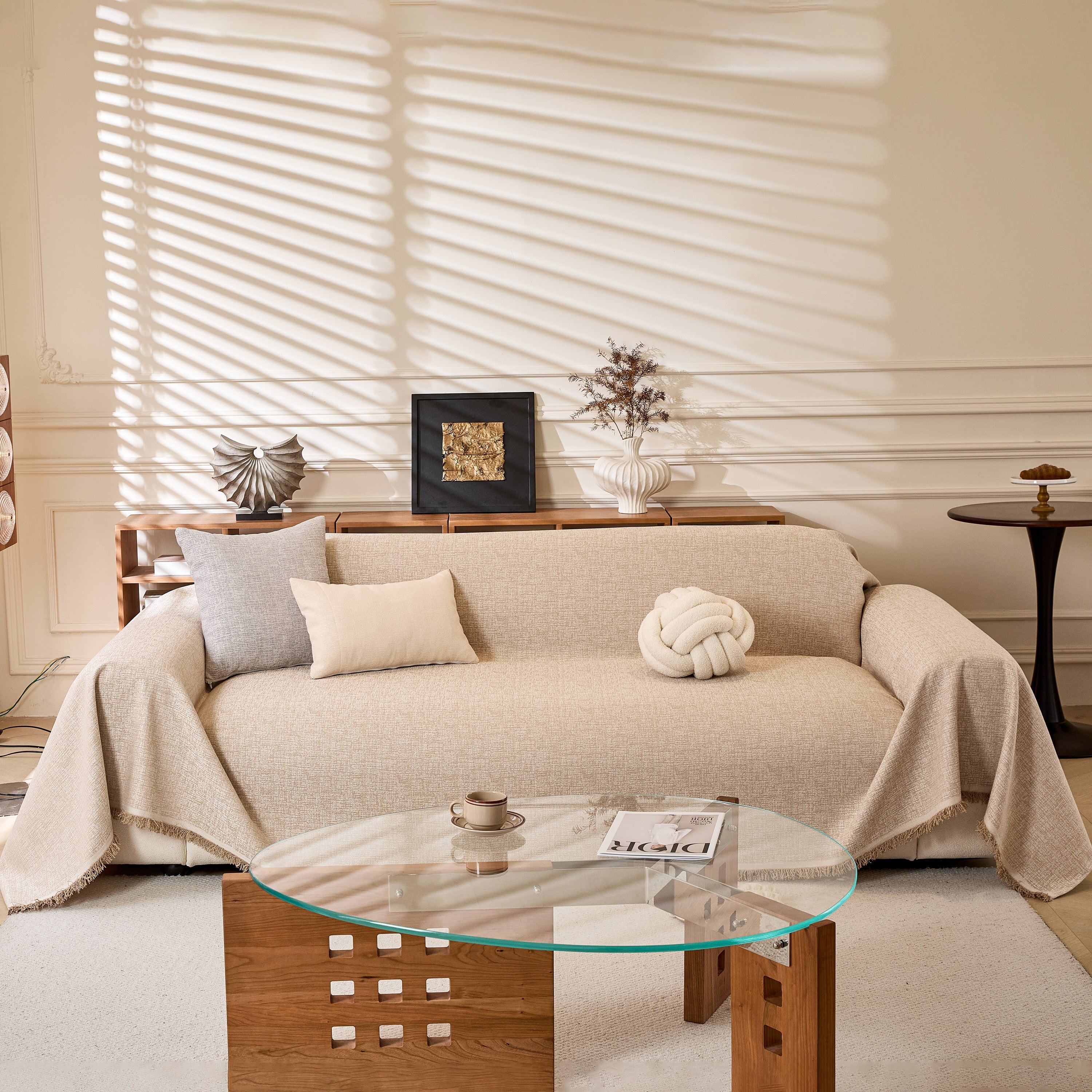 Linen-Look Textured Couch Throw Cover, Breathable Sofa Blanket & Furniture Protector