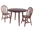 Dawson Extendable Round Dining Table with 2 Windsor Chairs, 43 Wide, Walnut