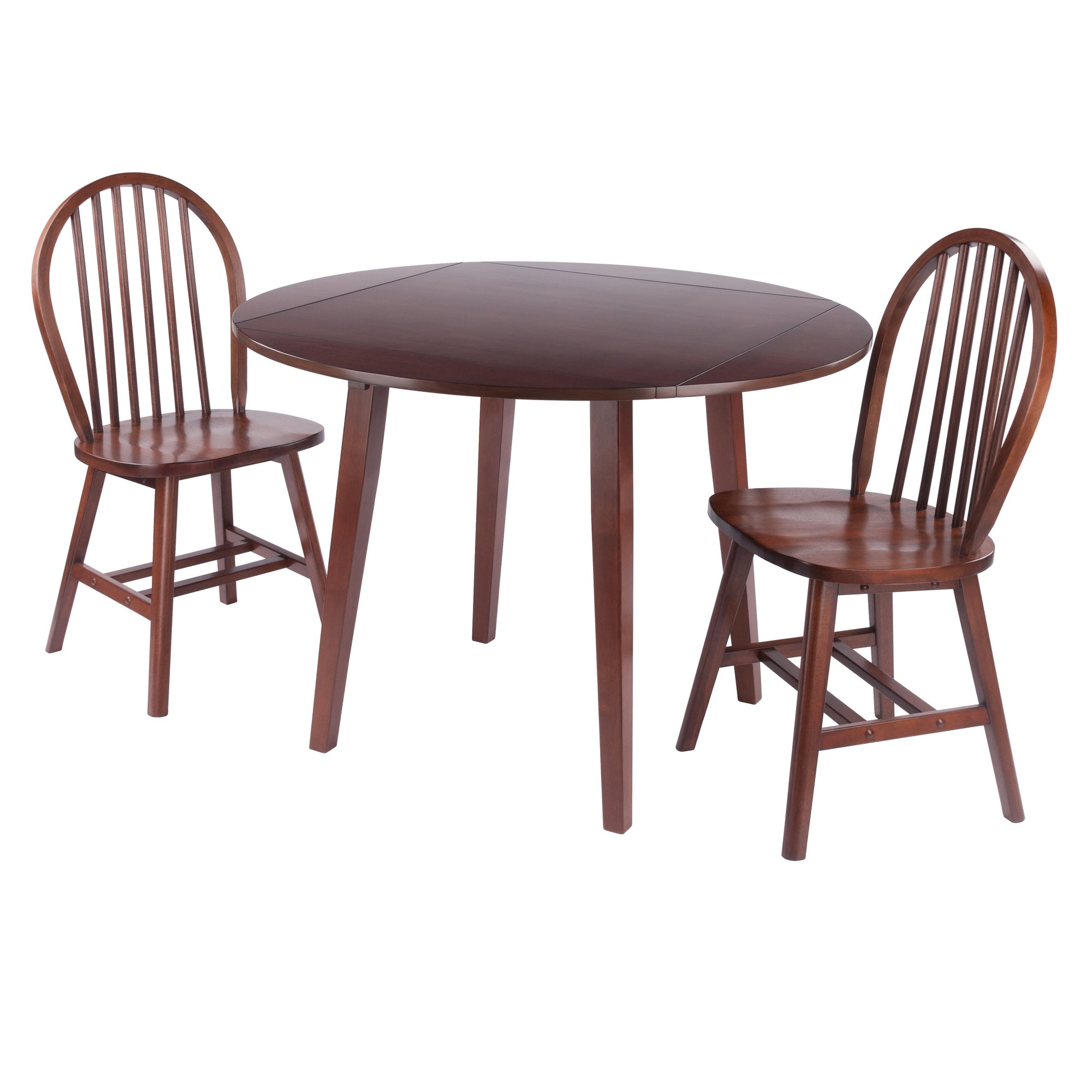 Dawson Extendable Round Dining Table with 2 Windsor Chairs, 43 Wide, Walnut