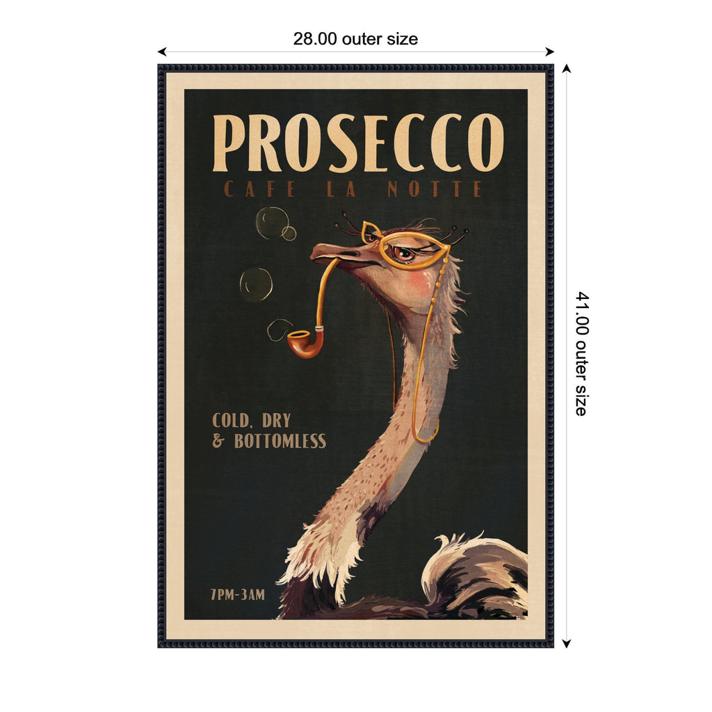WG Deco Prosecco Ostrich by The Whiskey Ginger Framed Canvas Wall Art Print