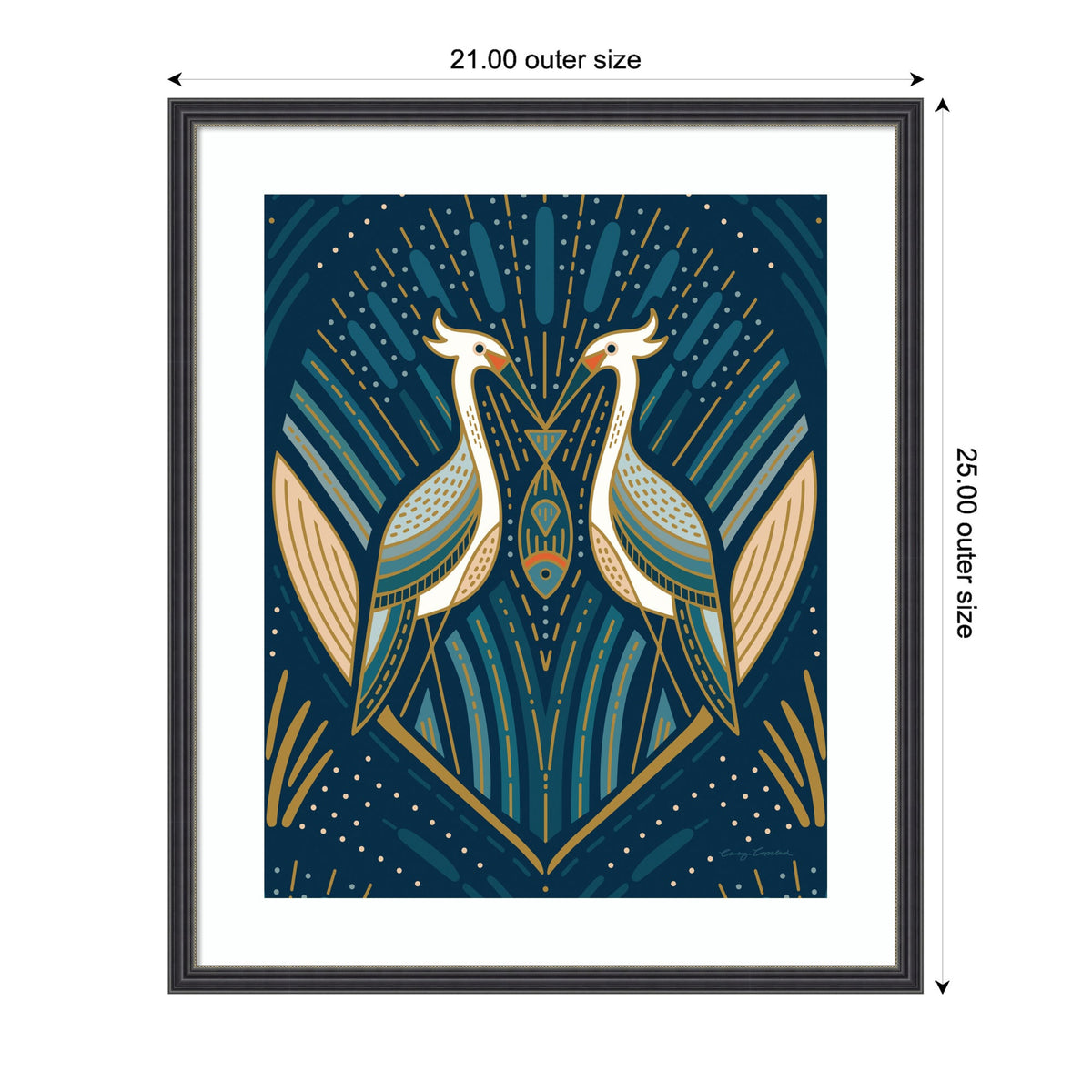 Framed Art Art Deco Herons Blue by Carey Copeland