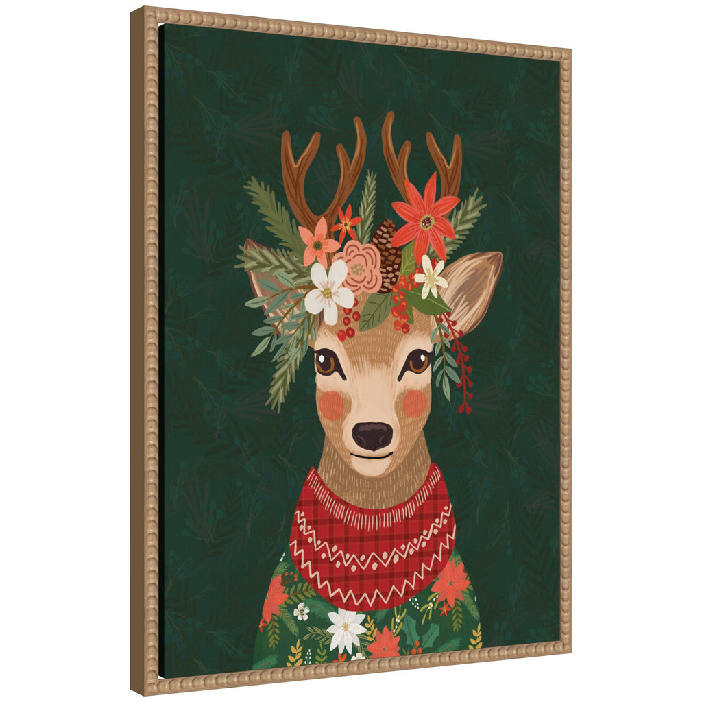 Sylvie Beaded Christmas Deer Framed Canvas by Mia Charro