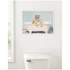 Sylvie Charming Boho Cottage Farmhouse Tiger in Bathtub Framed Canvas by The Creative Bunch Studio