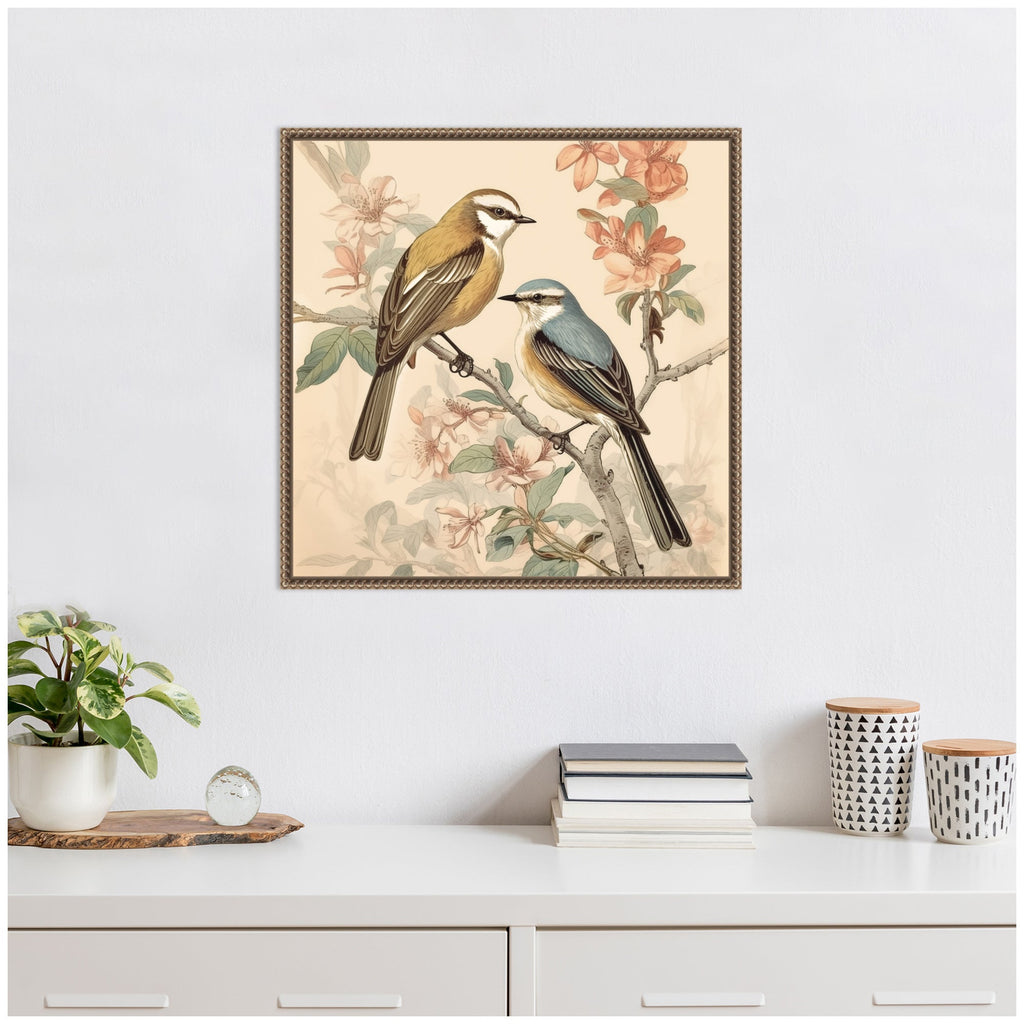 Sylvie Vintage Style Birds and Botanicals Framed Canvas by The Creative Bunch Studio