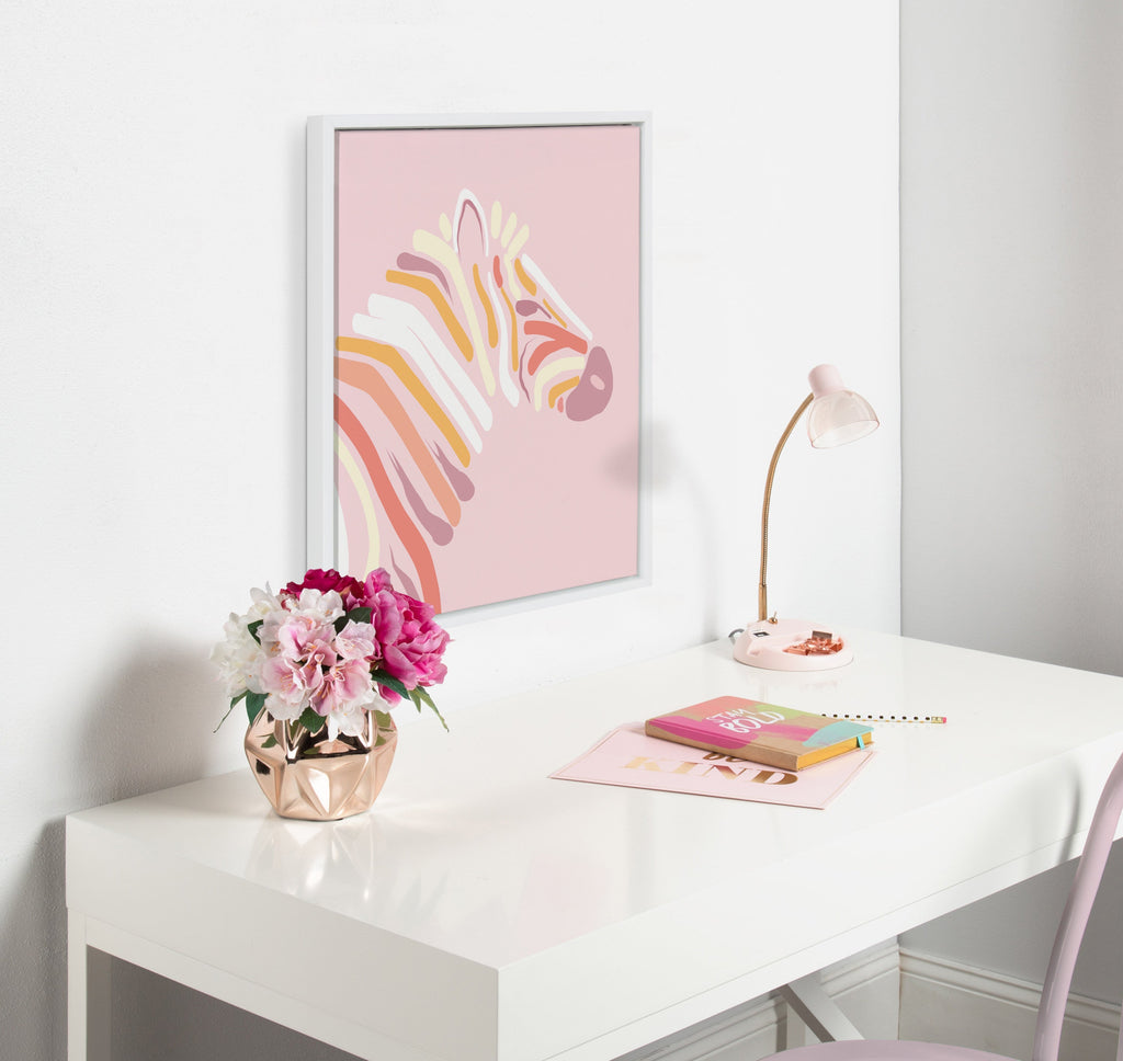 Sylvie Pink Zebra Framed Canvas by Dominique Vari