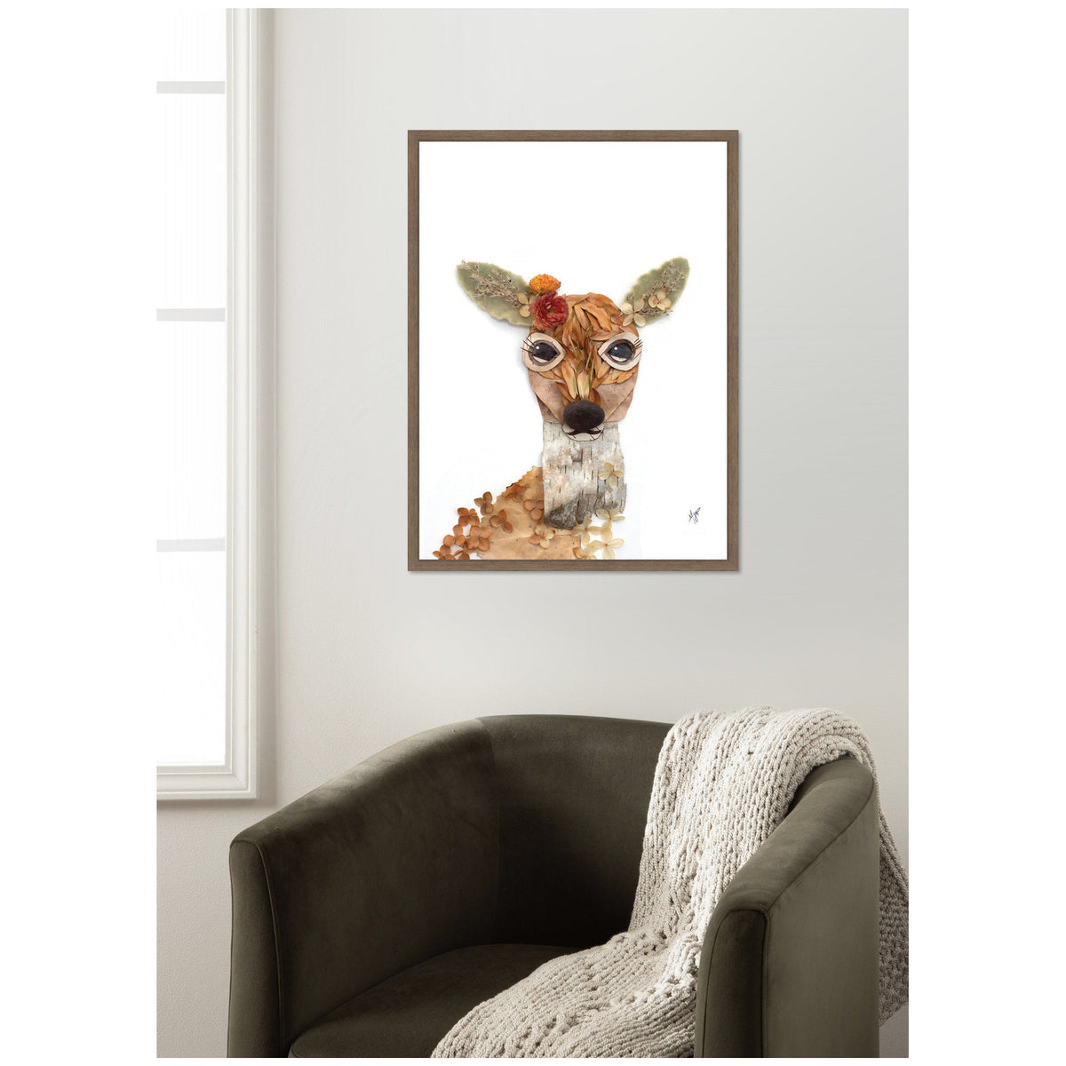 Deer with Flowers by Madeline Jeppesen Framed Canvas Wall Art Print