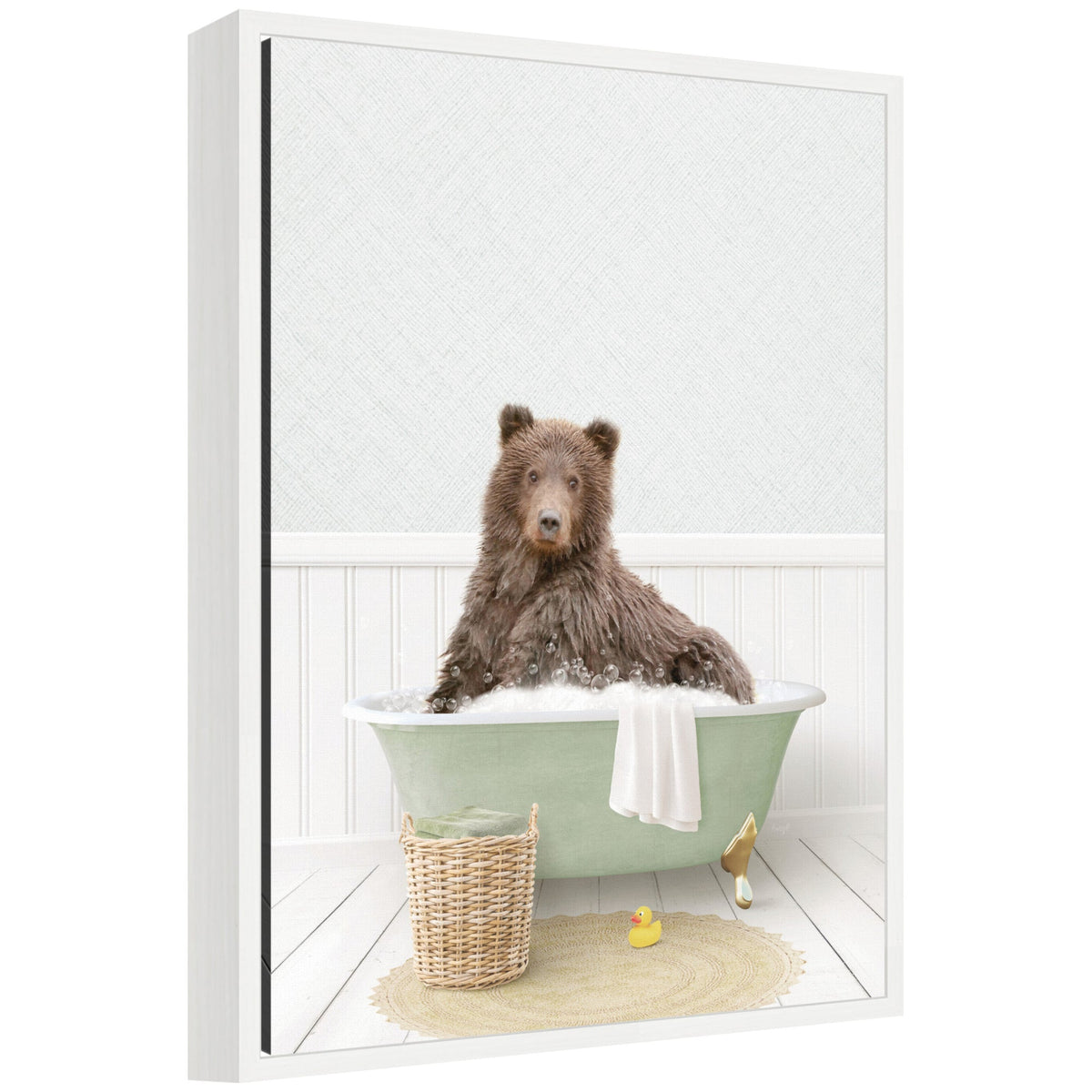 Sylvie Bear in Cottage Green Bath Framed Canvas by Amy Peterson