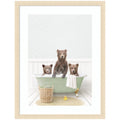Three Bear Cubs in Cottage Green Bath by Amy Peterson Framed Wall Art Print
