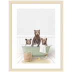 Three Bear Cubs in Cottage Green Bath by Amy Peterson Framed Wall Art Print
