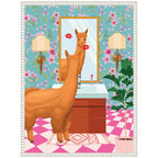 Sylvie Maximalist Llama Bathroom Mirror Framed Canvas by Honey Island Studio
