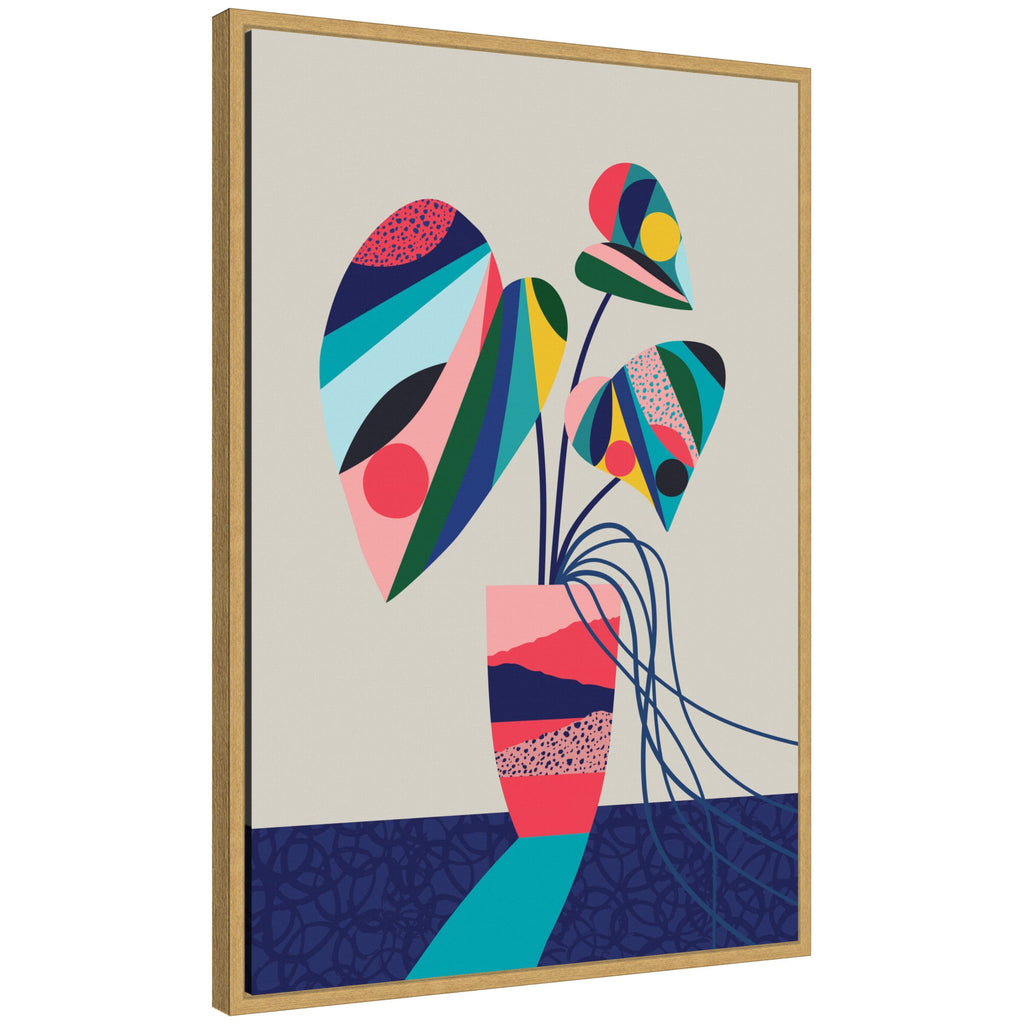Sylvie MCM Blue and Pink Monstera Framed Canvas by Rachel Lee