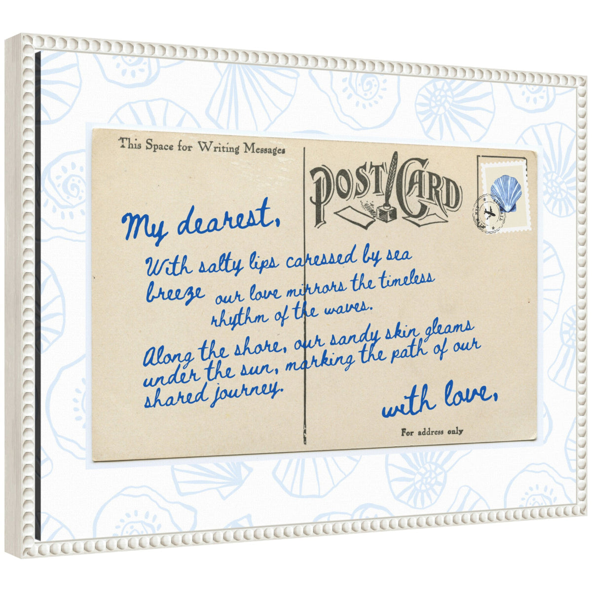 Sylvie Beach Love Letter Blue Framed Canvas by Honey Island Studio