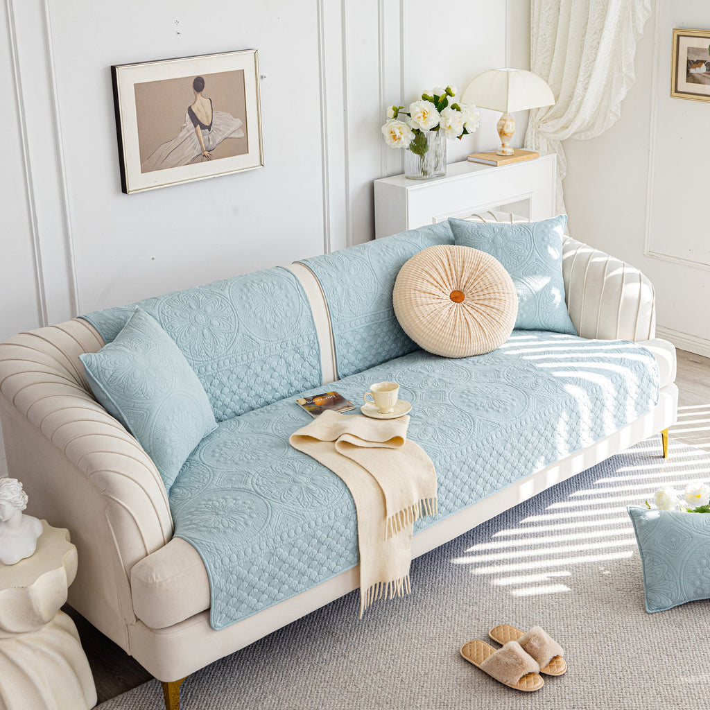 Cotton Quilted Sofa Cover, Non-Slip Couch Protector Fits Backrest, Seat & Armrest