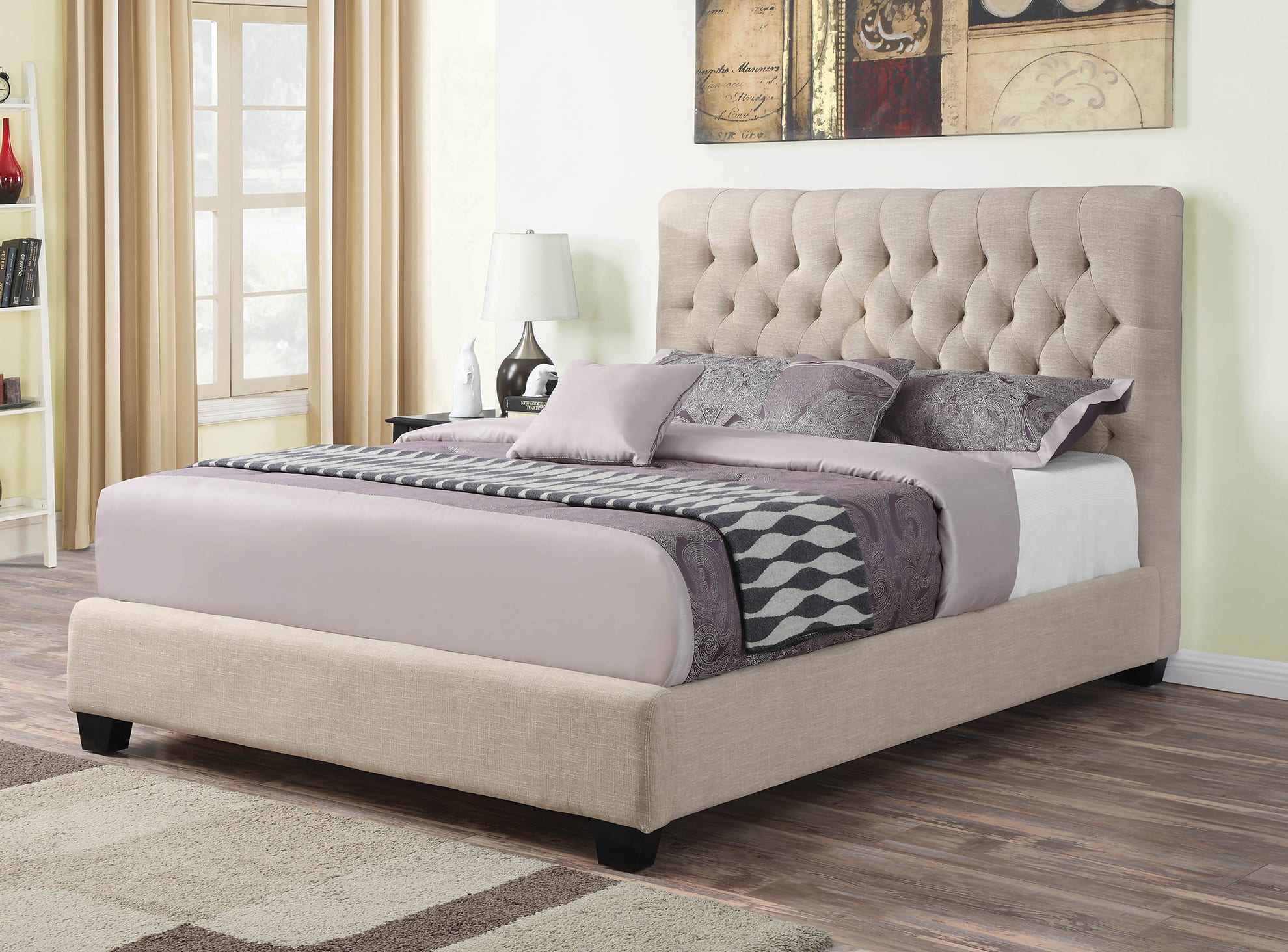 Coaster Home Furnishings 300007Q Upholstered Bed, Oatmeal