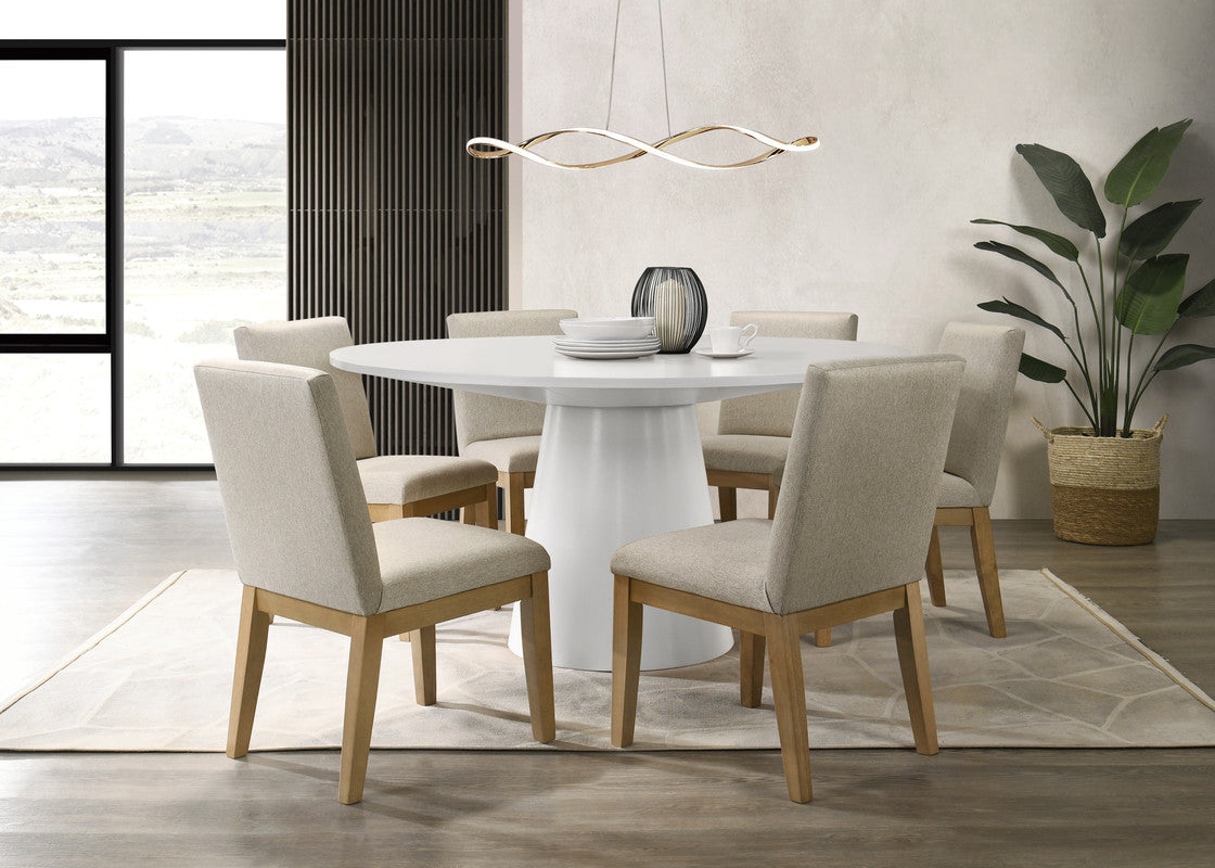 Jasper White 7 Piece 59W Round Dining Table Set with Driftwood Finish Chairs