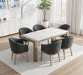Tabitha 7-Piece Dining Set with 66 Rectangular White Faux Marble Top Table in Light Oak Finish & 6 Gray Upholstered Barrel Chair