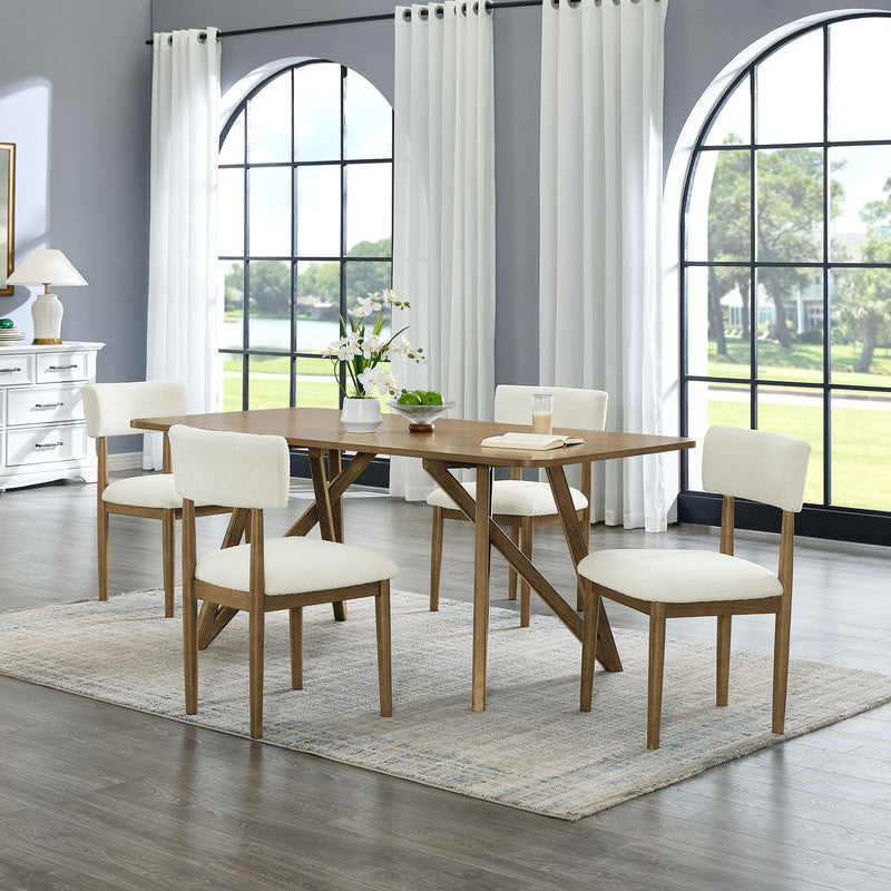 Darla 5Pc 70W Rectangular Walnut Oak Geometric Cross Base Dining Set