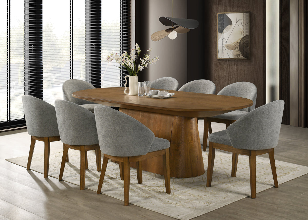 Andrew 9-Piece Oval Dining Set, 88-inch Walnut Finish Pedestal Table w ...