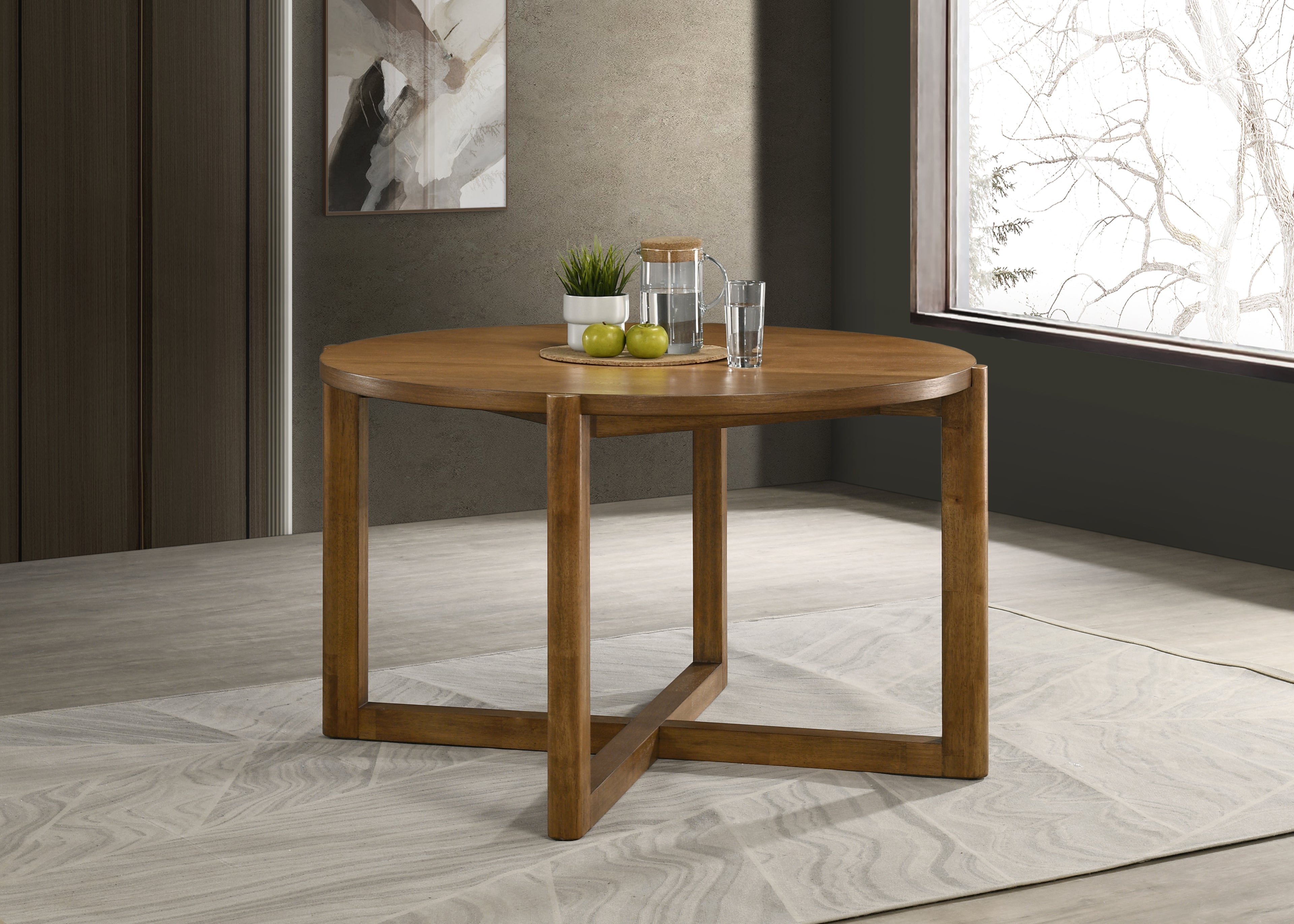 Andrew 47-inch Round Dining Table, Mid-Century Modern Walnut Finish Wood Table with Cross Sled Base, Seats 4