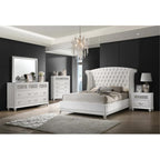Coaster Home Furnishings Barzini Modern Classic 4-Piece Bedroom Set Velvet Upholstered Queen Size Wingback Bed Frame 63-inch Headboard White 300843Q-S4